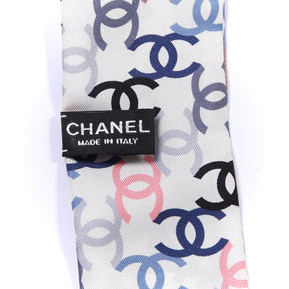 Chanel Silk Twill CC Slim Bandeau Scarf Ecru Multicolor 3 of 3