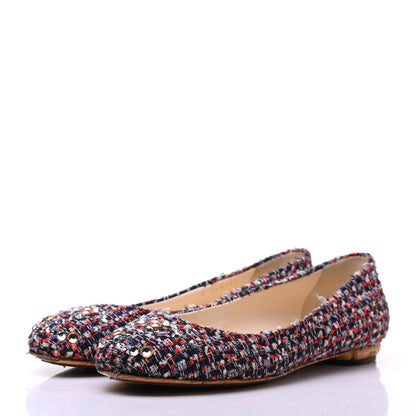 Chanel Tweed Crystal CC Ballerina Flats 38 Multicolor 3 of 10