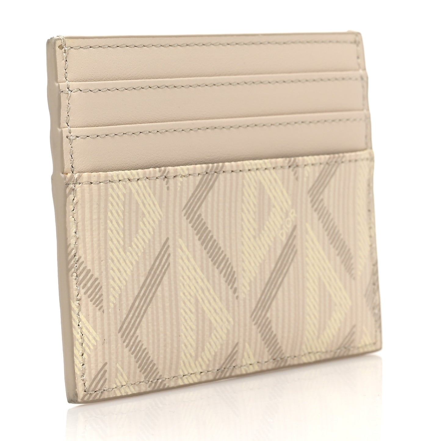 Calfskin CD Diamond Canvas Card Holder Natural