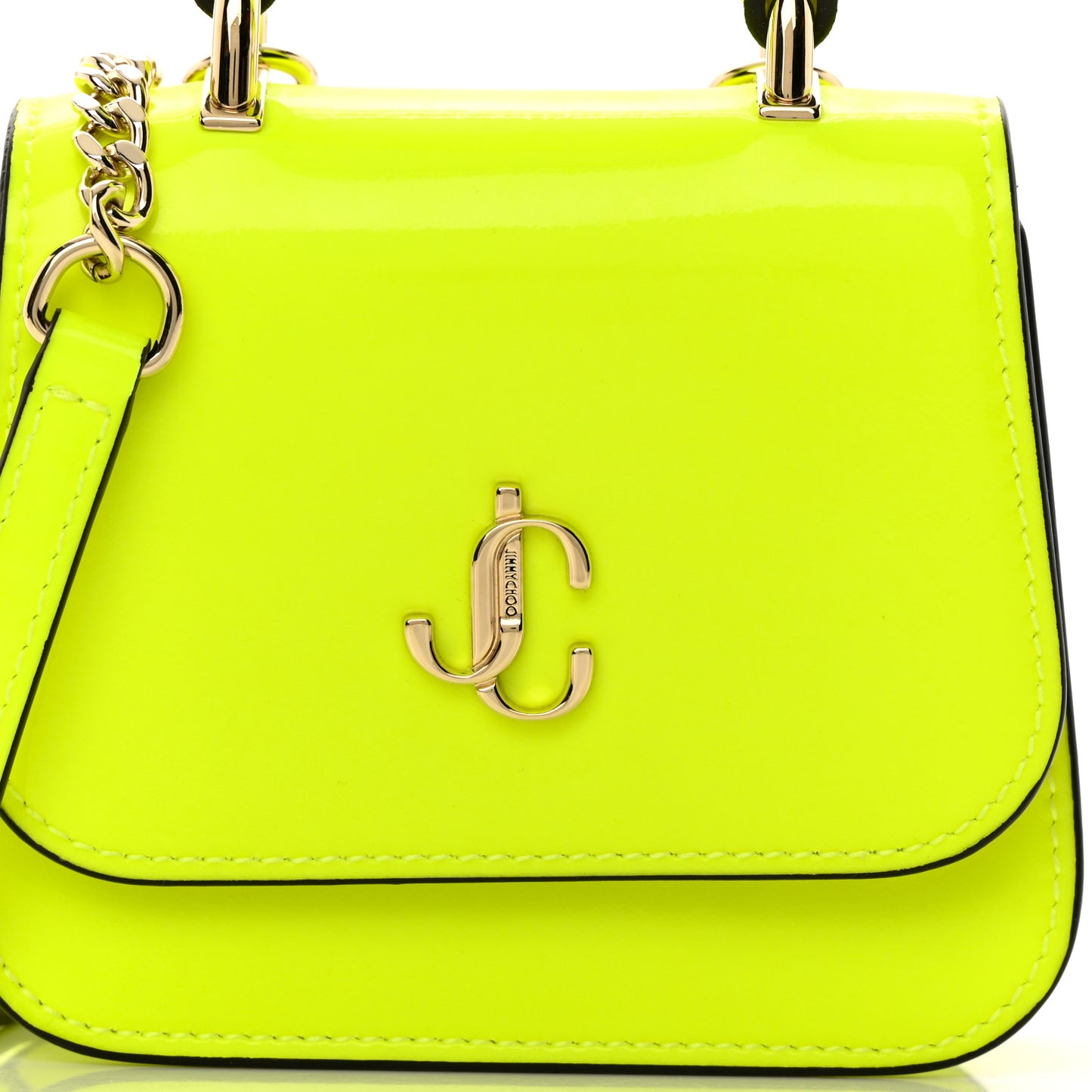 Patent Calfskin Micro Varenne Top Handle Satchel Neon Citron