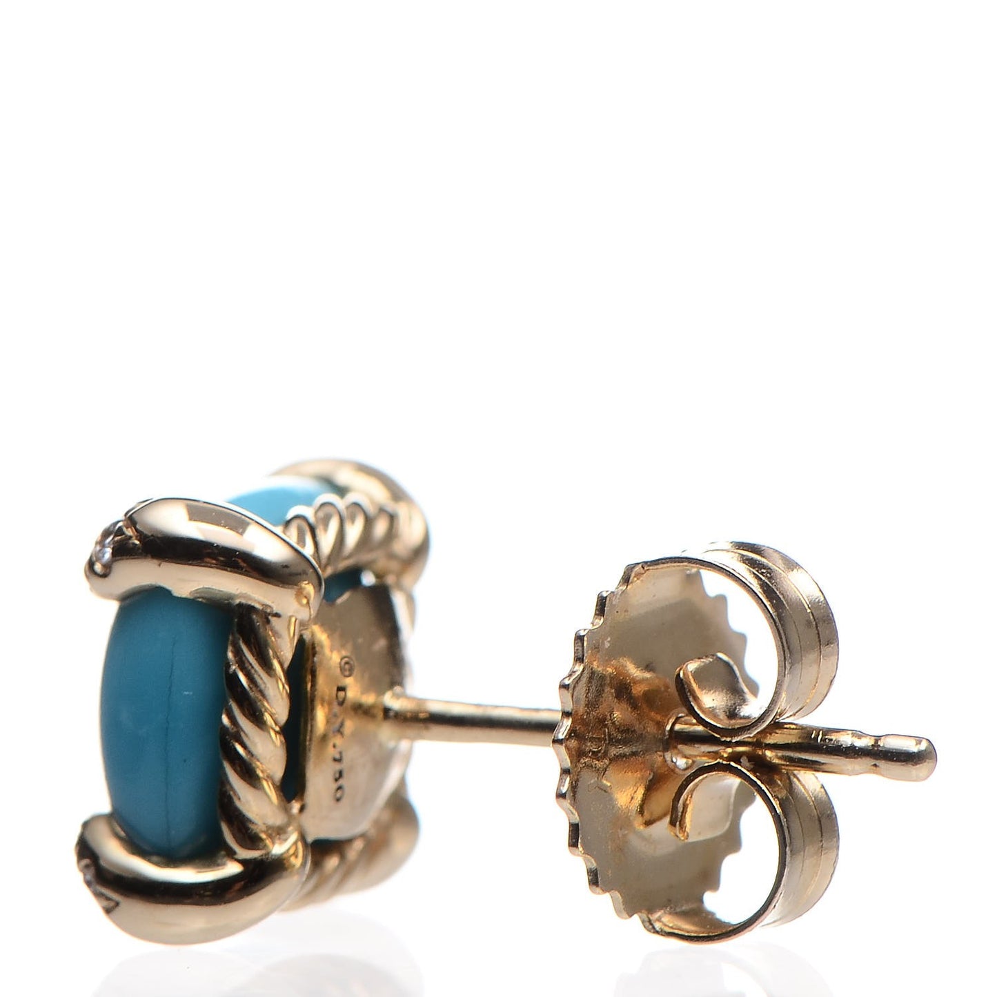18K Yellow Gold Diamond Turquoise 8mm Chatelaine Earrings