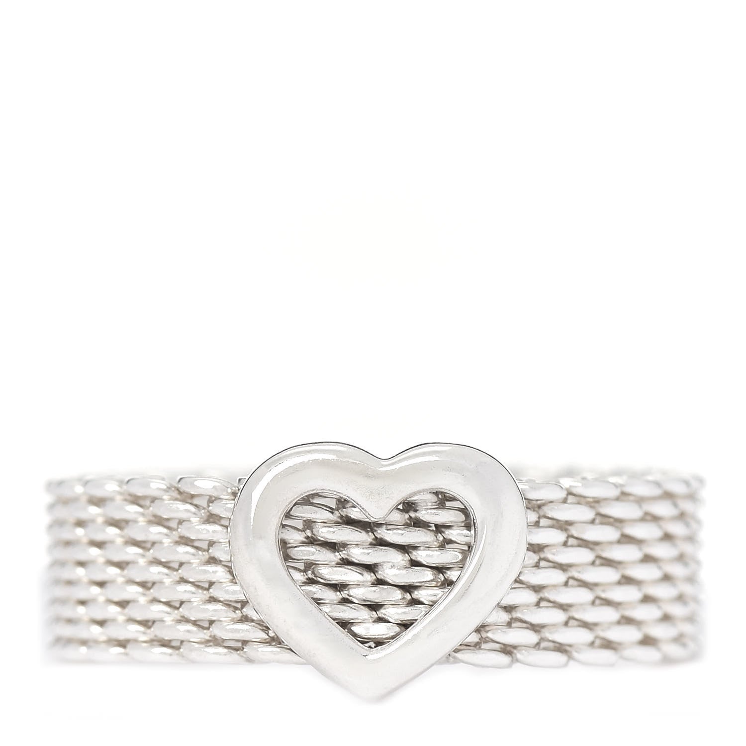 Tiffany Sterling Silver Somerset Mesh Heart Ring 54 6.75 1 of 4