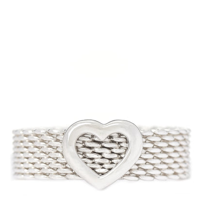 Tiffany Sterling Silver Somerset Mesh Heart Ring 54 6.75 1 of 4