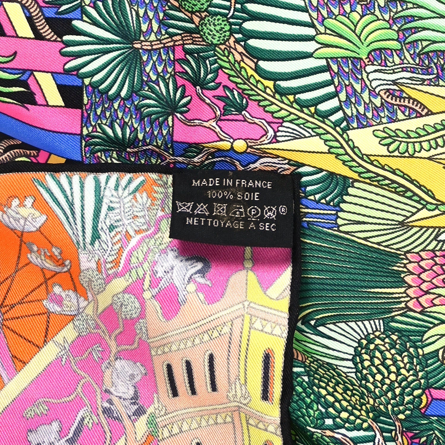 Hermes Silk Animapolis Scarf 90 Jaune Vif Vert Rose 3 of 4