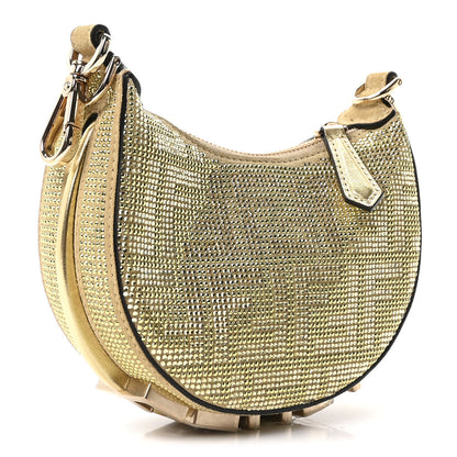 Fendi Crystal Vitello Laminato Suede FF Nano Fendigraphy Hobo Bag Platino 3 of 10