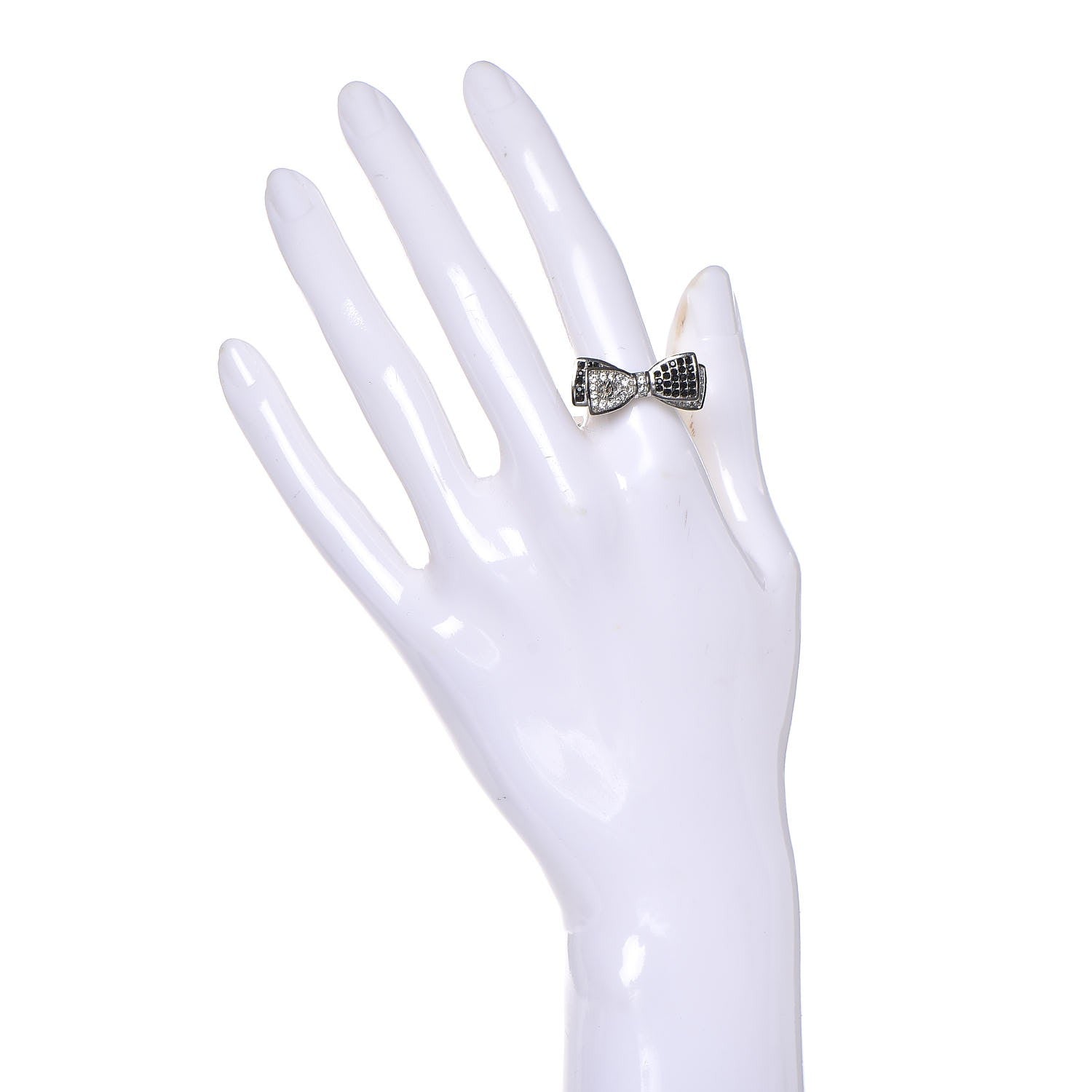 Chanel Crystal Bow Ring 6 Black Silver 2 of 4
