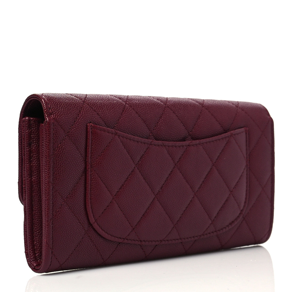 Caviar Quilted Large Gusset Flap Wallet Burgundy