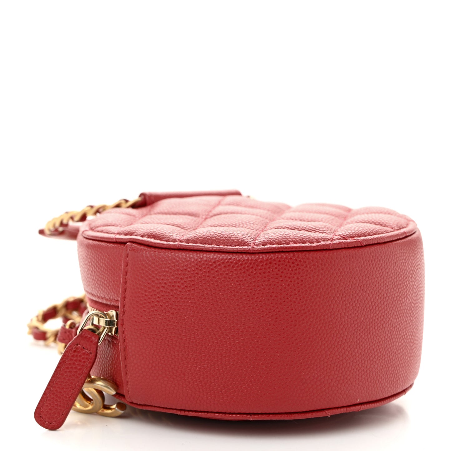 Caviar Quilted Chain Handle Round Clutch With Chain Bag  Red