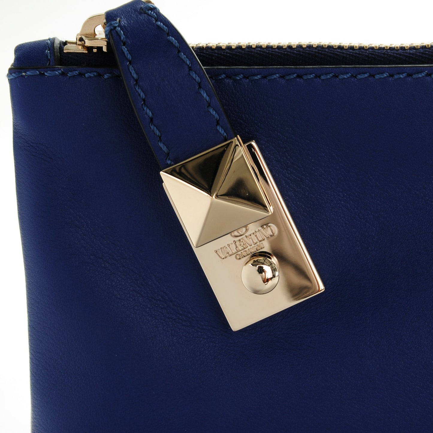 Calfskin Zip Wristlet Pouch Blue