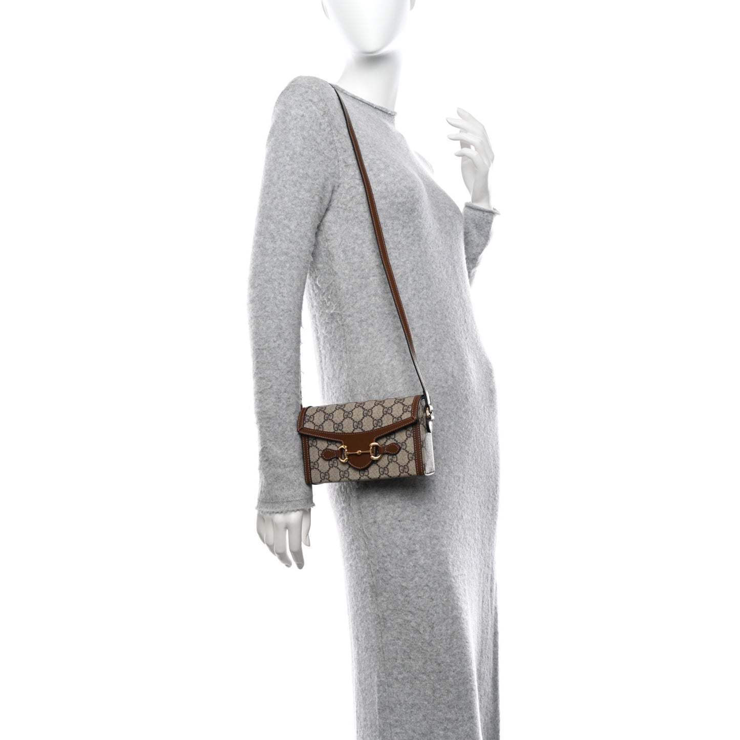 GG Supreme Monogram Mini Horsebit 1955 Shoulder Bag Beige Brown Sugar