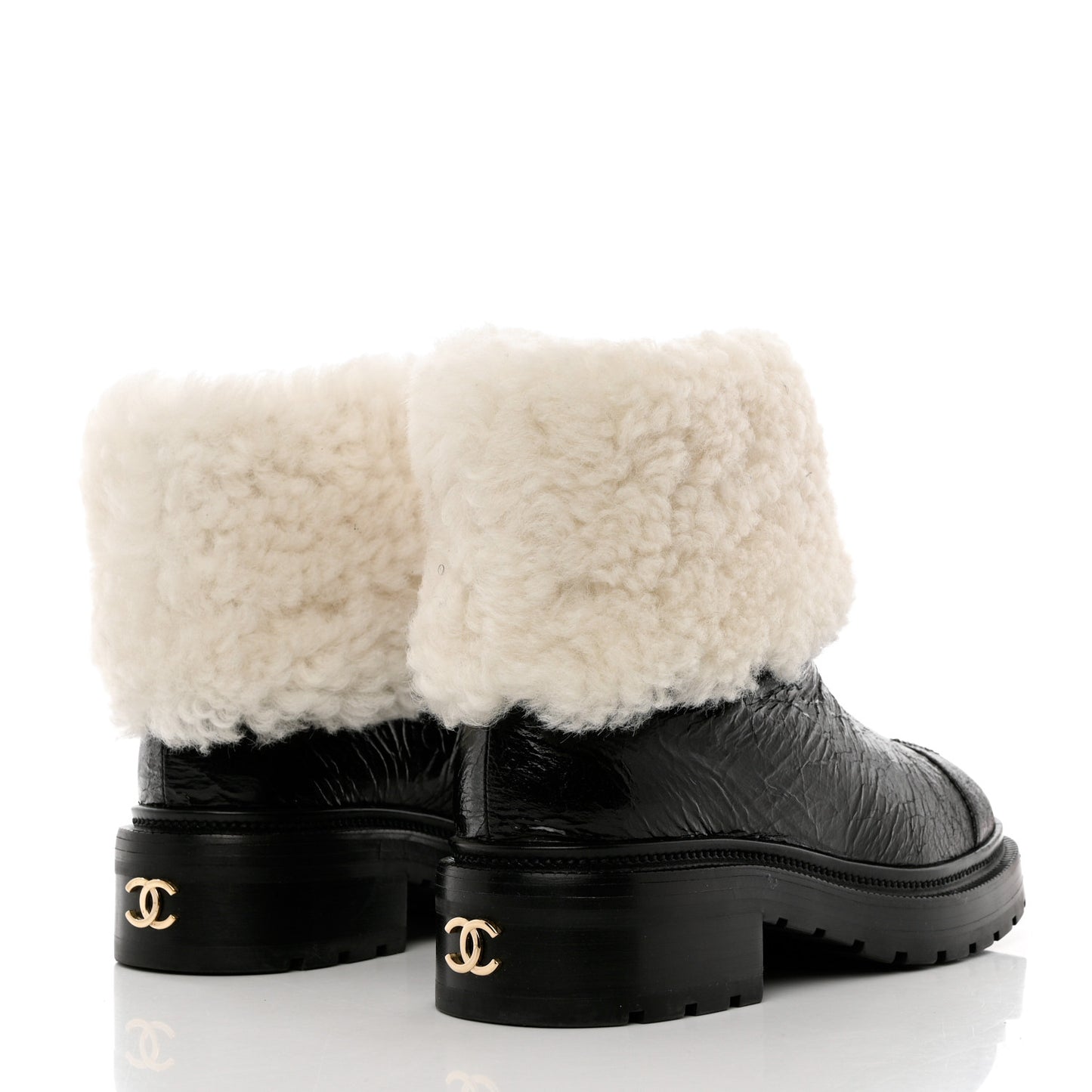 Lambskin Shearling Short Boots 38 Black