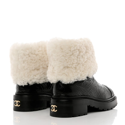 Chanel Lambskin Shearling Short Boots 38 Black 4 of 13