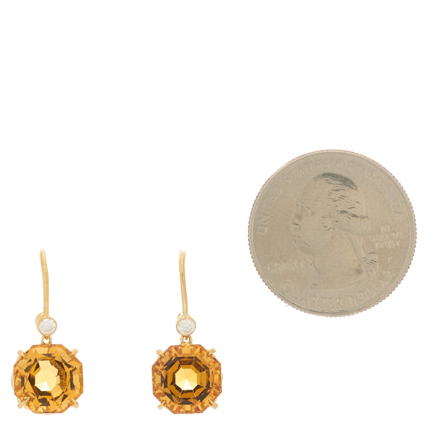 18K Yellow Gold Diamond Citrine Sparklers Drop Earrings