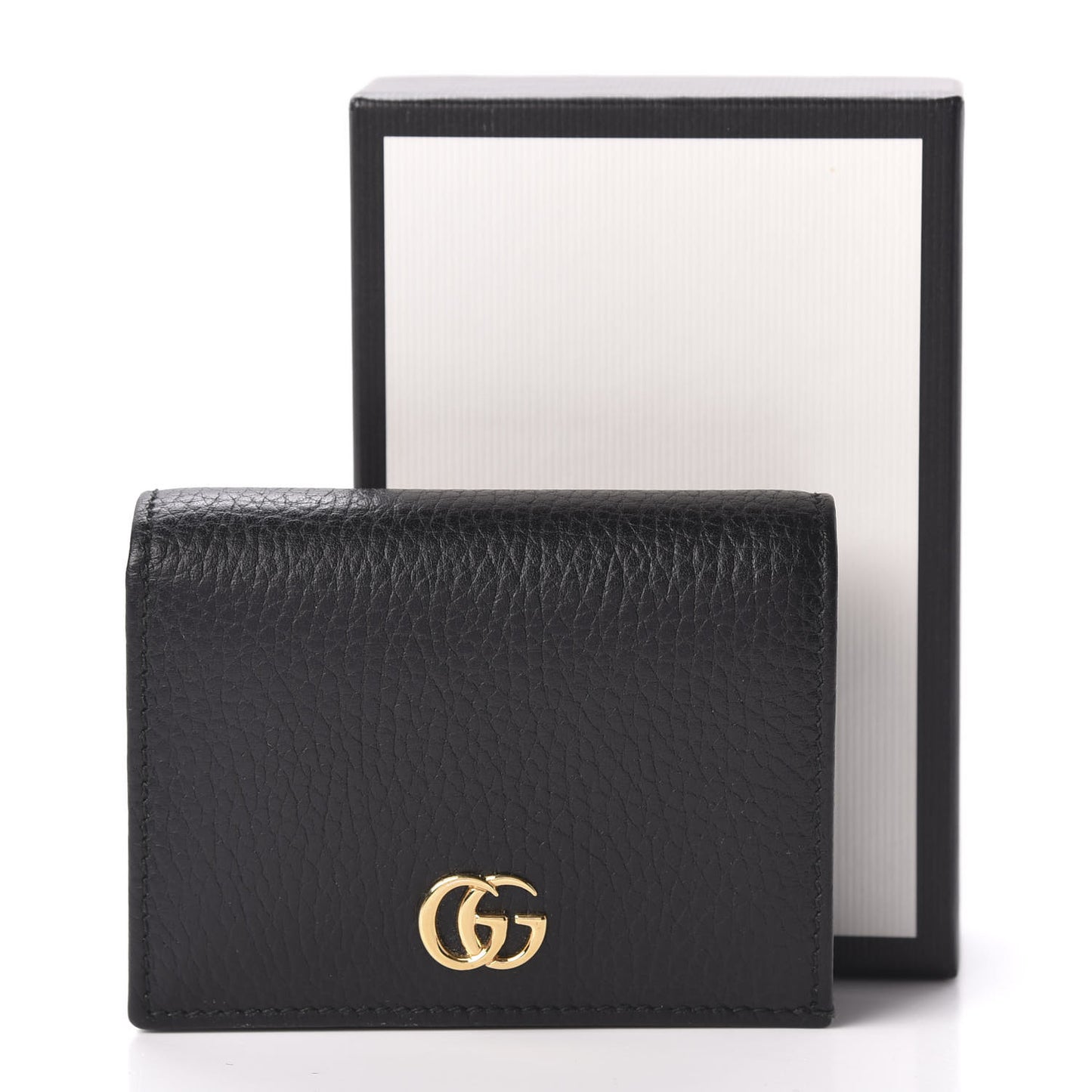 Pebbled Calfskin GG Marmont Card Case Black