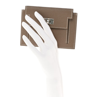 Hermes Chevre Chandra Kelly Pocket Compact Wallet Etoupe 2 of 11