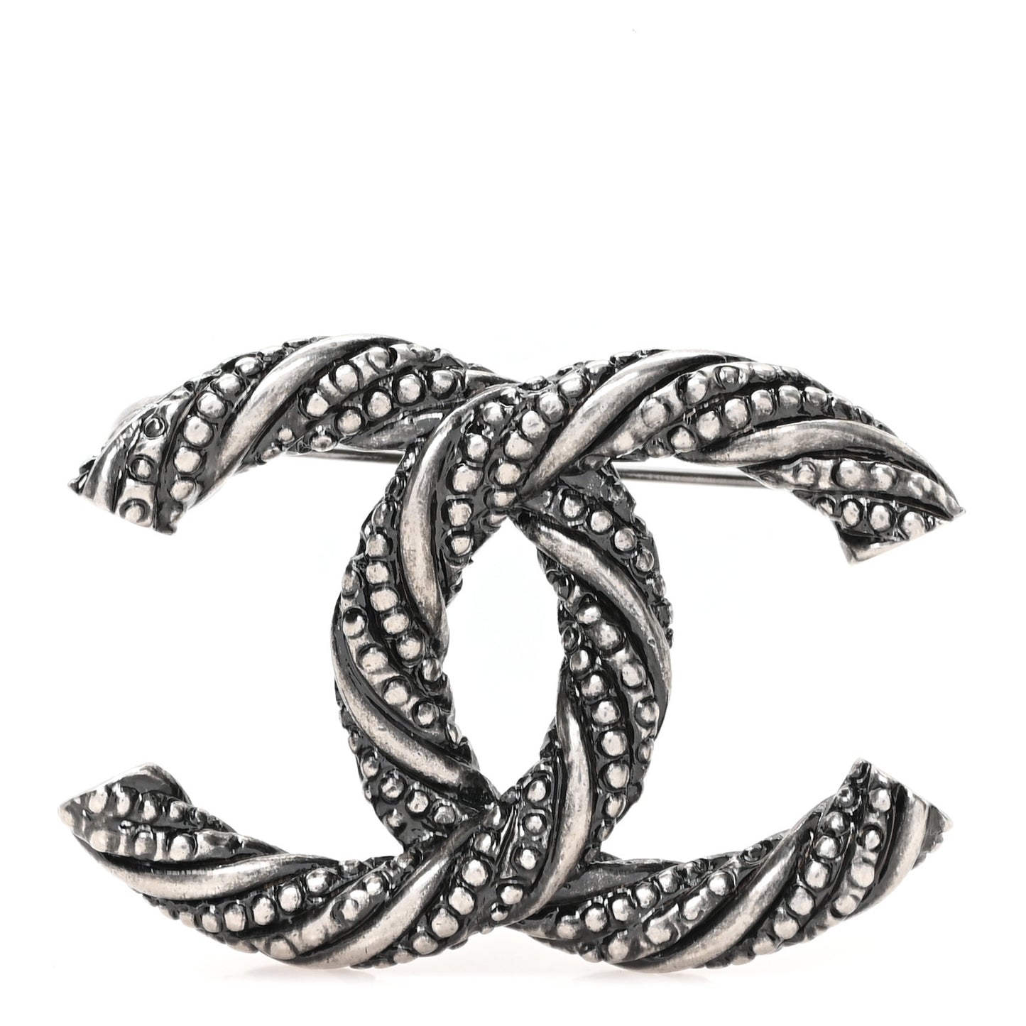 Ruthenium Twisted CC Brooch Silver