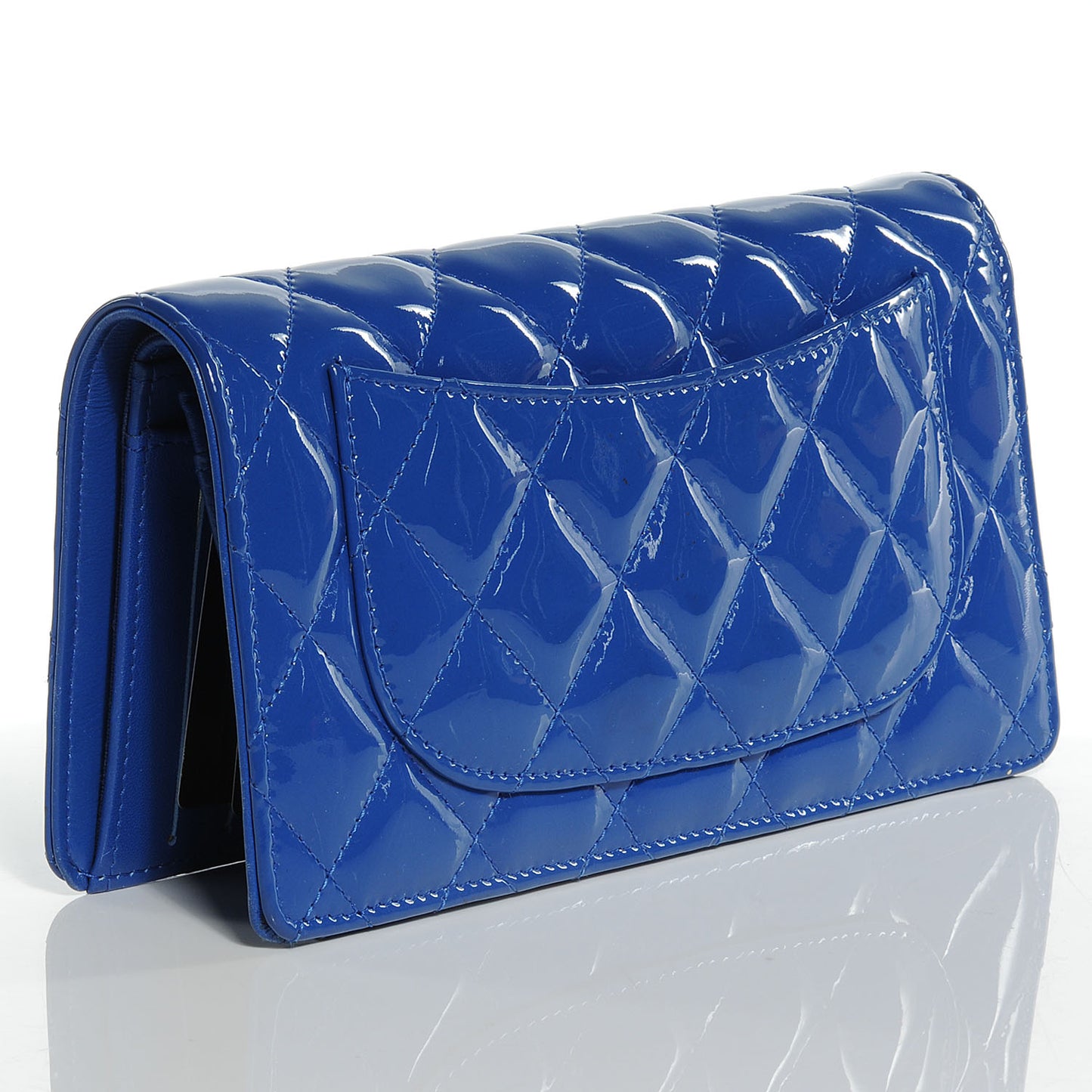 Patent Quilted Yen Wallet Dark Blue