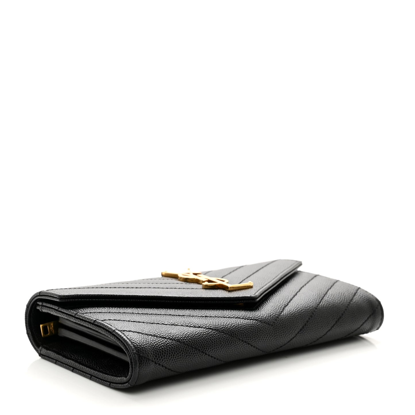 Grain De Poudre Matelasse Chevron Monogram Flap Wallet Black