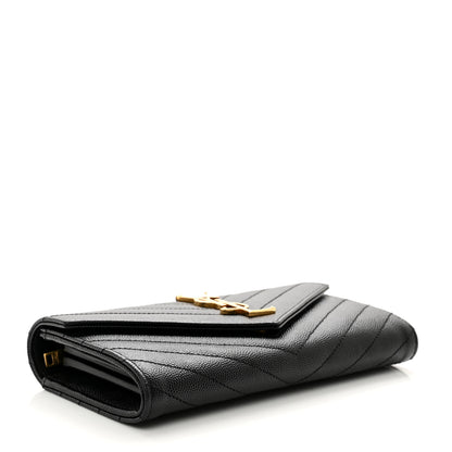 Saint Laurent Grain De Poudre Matelasse Chevron Monogram Flap Wallet Black 4 of 7
