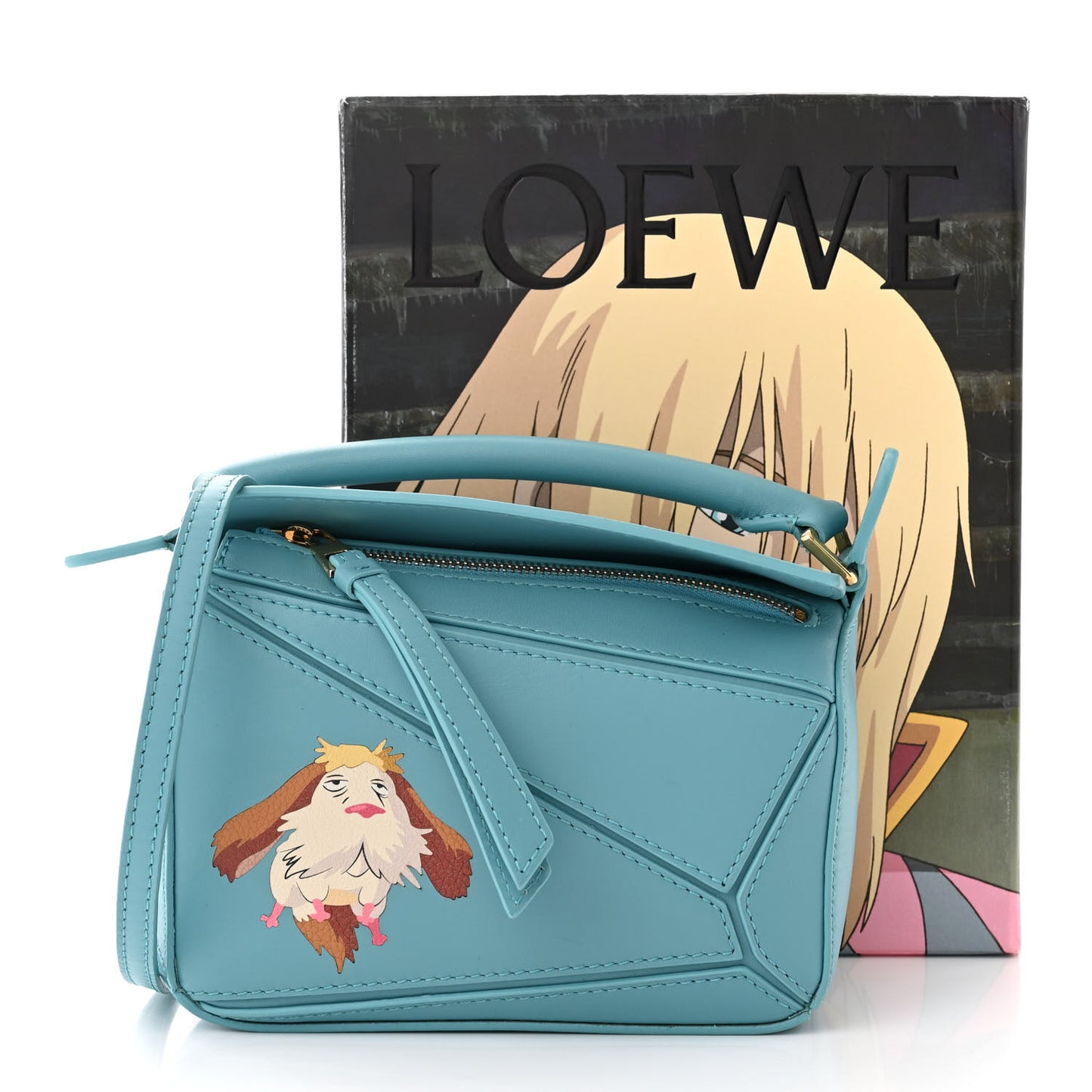 X HOWLS MOVING CASTLE Satin Calfskin Mini Heen Puzzle Bag Light Blue