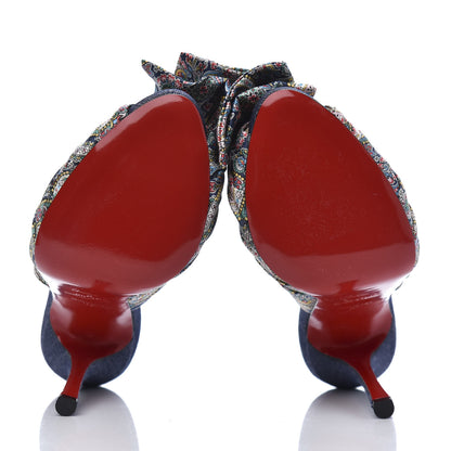 Christian Louboutin Satin Paisley Denim Moniquissima 120 Platform Slide Sandals 37 Positano Blue 6 of 10
