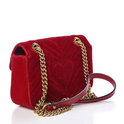 Gucci Velvet Matelasse Mini GG Marmont Shoulder Bag Hibiscus Red 3 of 17