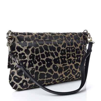 Fendi Jacquard Leopard Print Large Mia Shoulder Flap Taupe Black 3 of 10