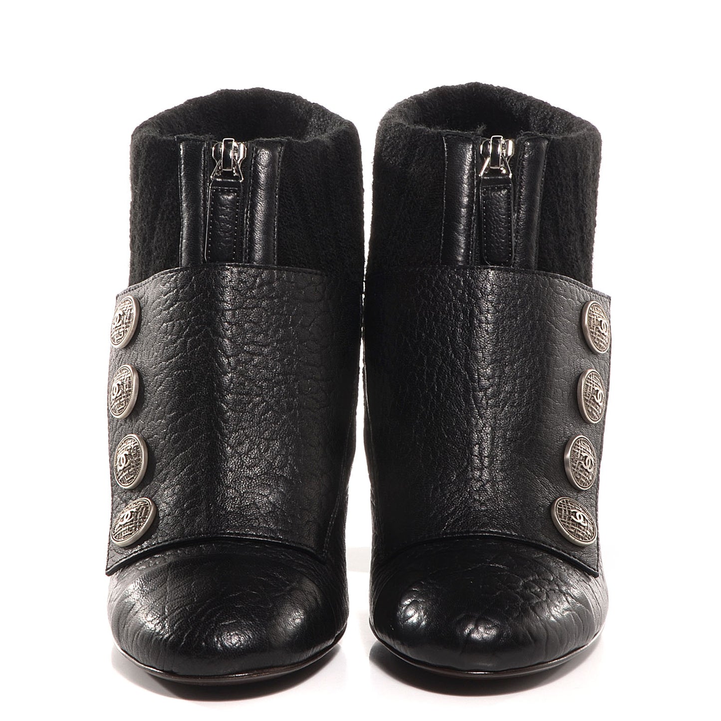 Leather Wool Insert Ankle Boots 38 Black