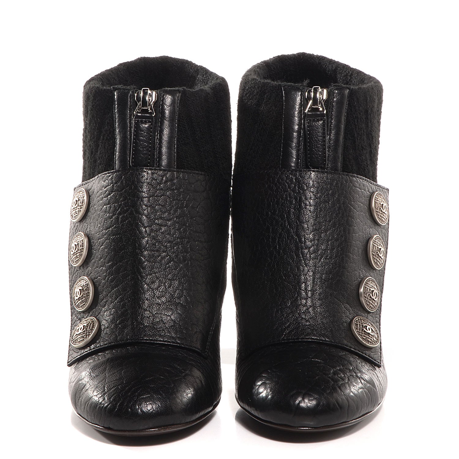 Chanel Leather Wool Insert Ankle Boots 38 Black 2 of 6