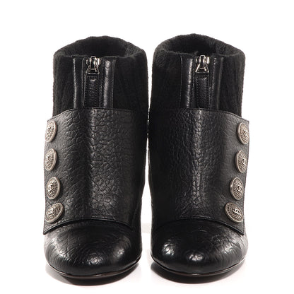 Chanel Leather Wool Insert Ankle Boots 38 Black 2 of 6