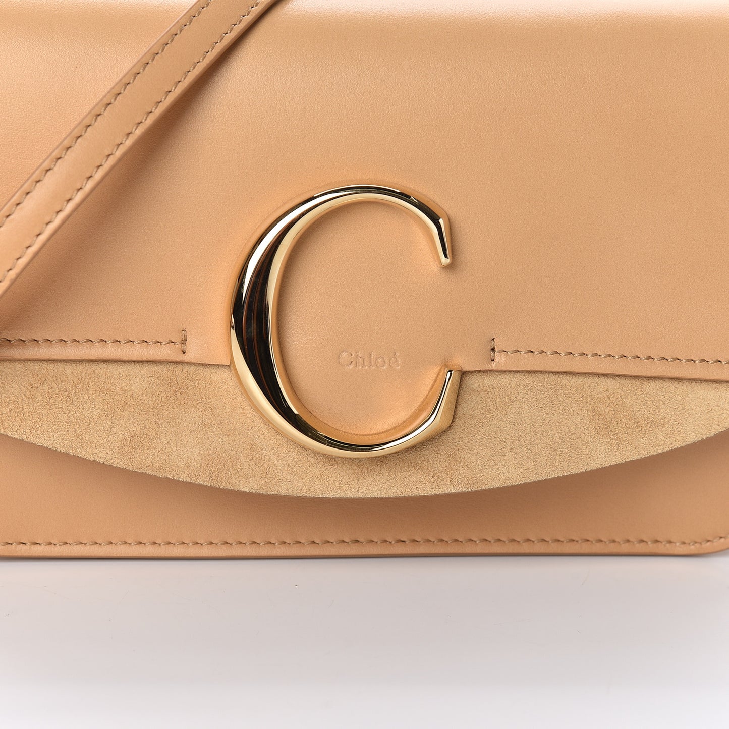 Calfskin Suede C Clutch With Chain Bleached Brown