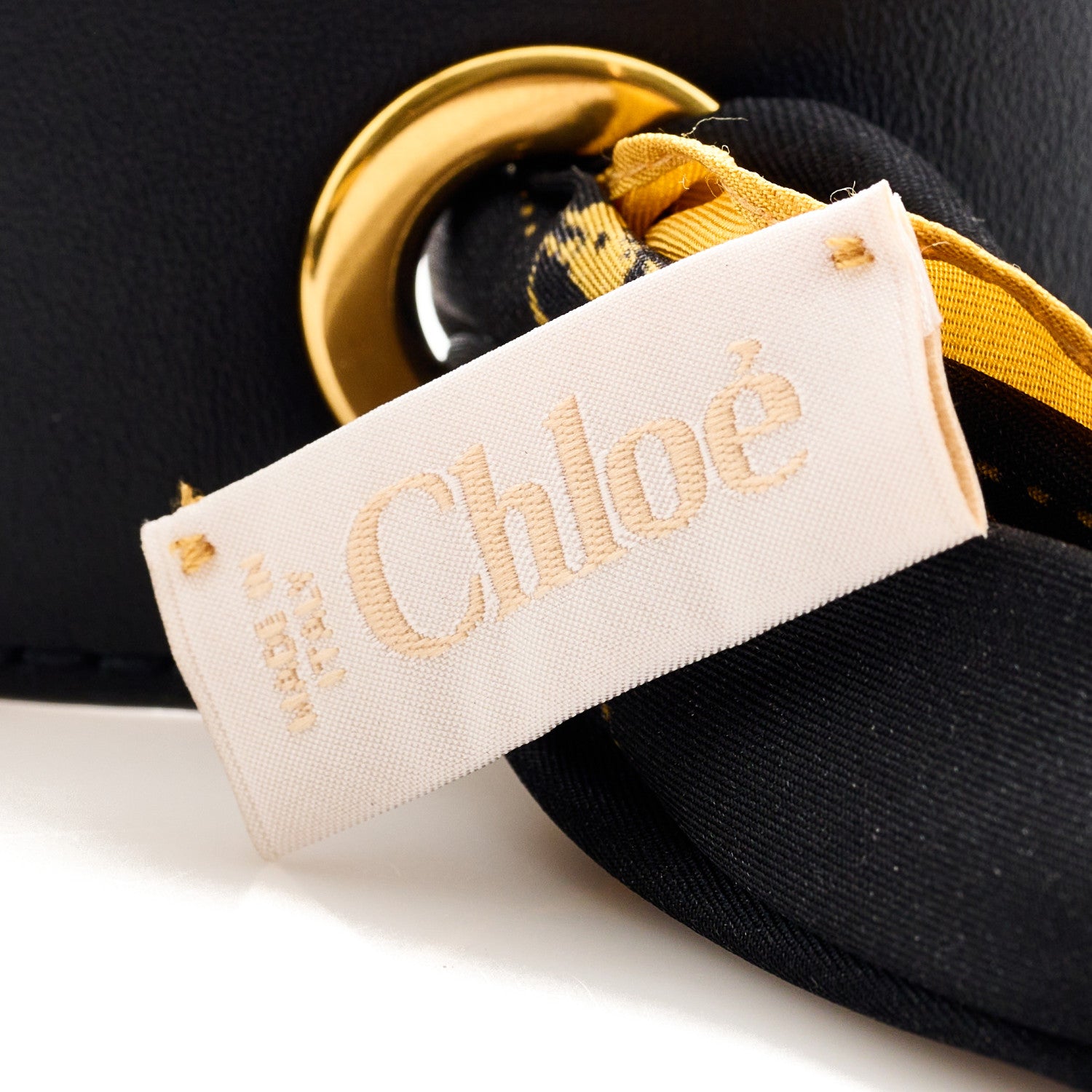 Chloe Calfskin Silk Little Horses Scarf Strap Navy 4 of 6