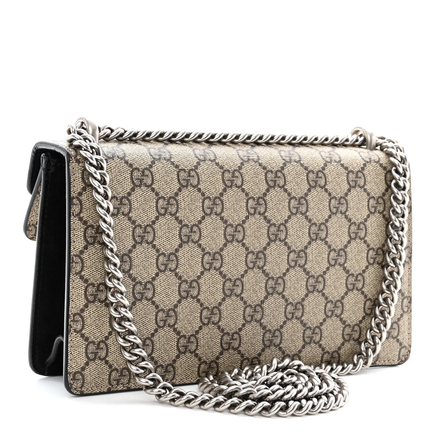 Gucci GG Supreme Monogram Suede Crystal Small Dionysus Shoulder Bag Beige Ebony Black 3 of 9