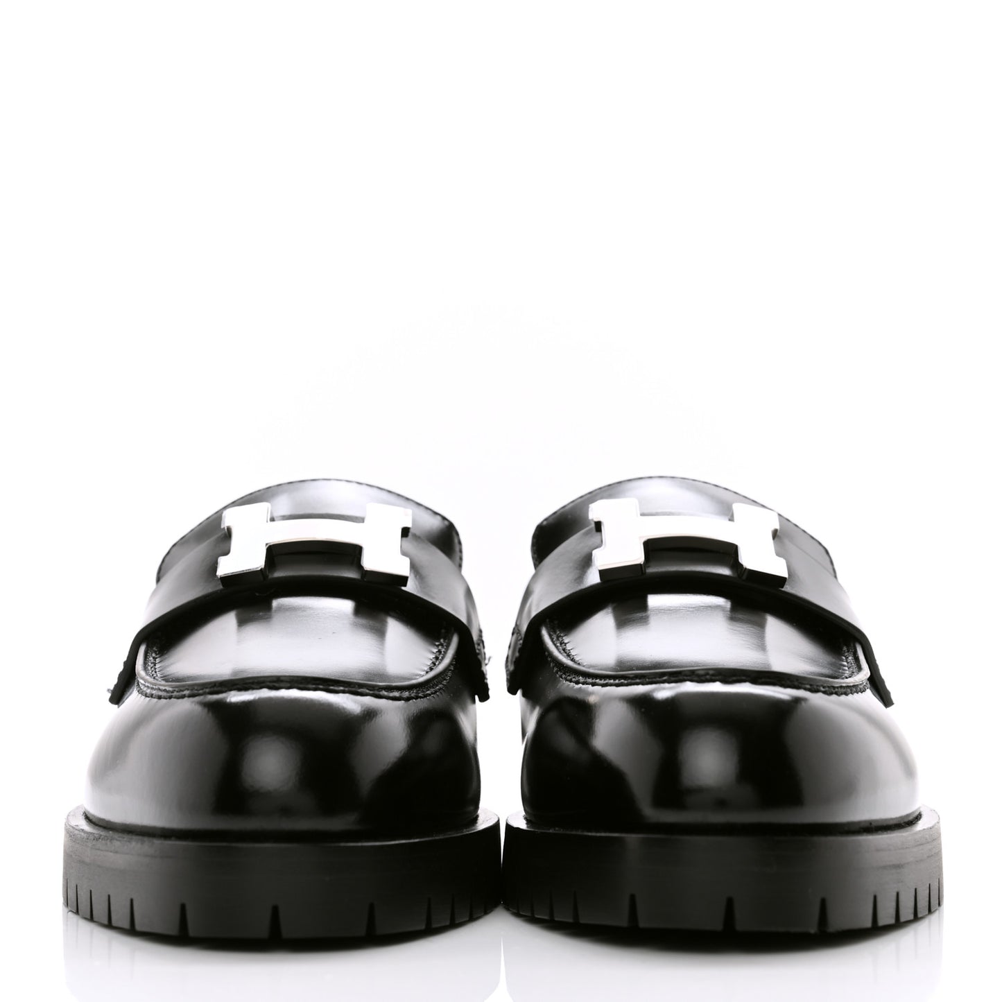 Glazed Calfskin Womens Faubourg Loafers 35 Black
