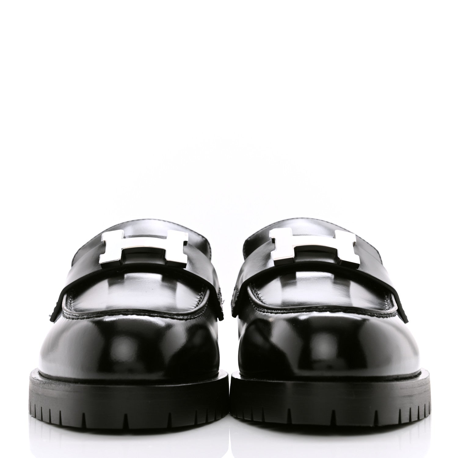 Hermes Glazed Calfskin Womens Faubourg Loafers 35 Black 2 of 9