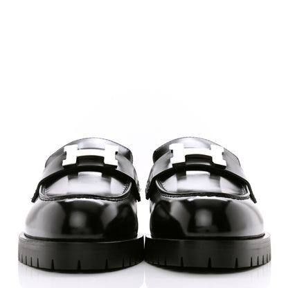 Hermes Glazed Calfskin Womens Faubourg Loafers 35 Black 2 of 9