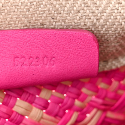 Loewe Iraca Palm Calfskin Anagram Square Pocket Bucket Bag Natural Fuchsia 7 of 10