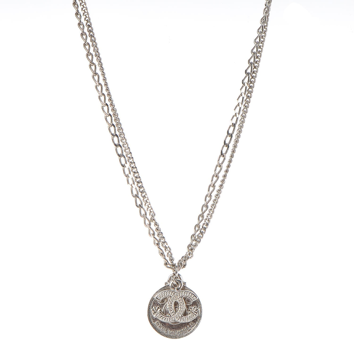 Chanel CC Coco Mademoiselle Coin Necklace Silver 1 of 7