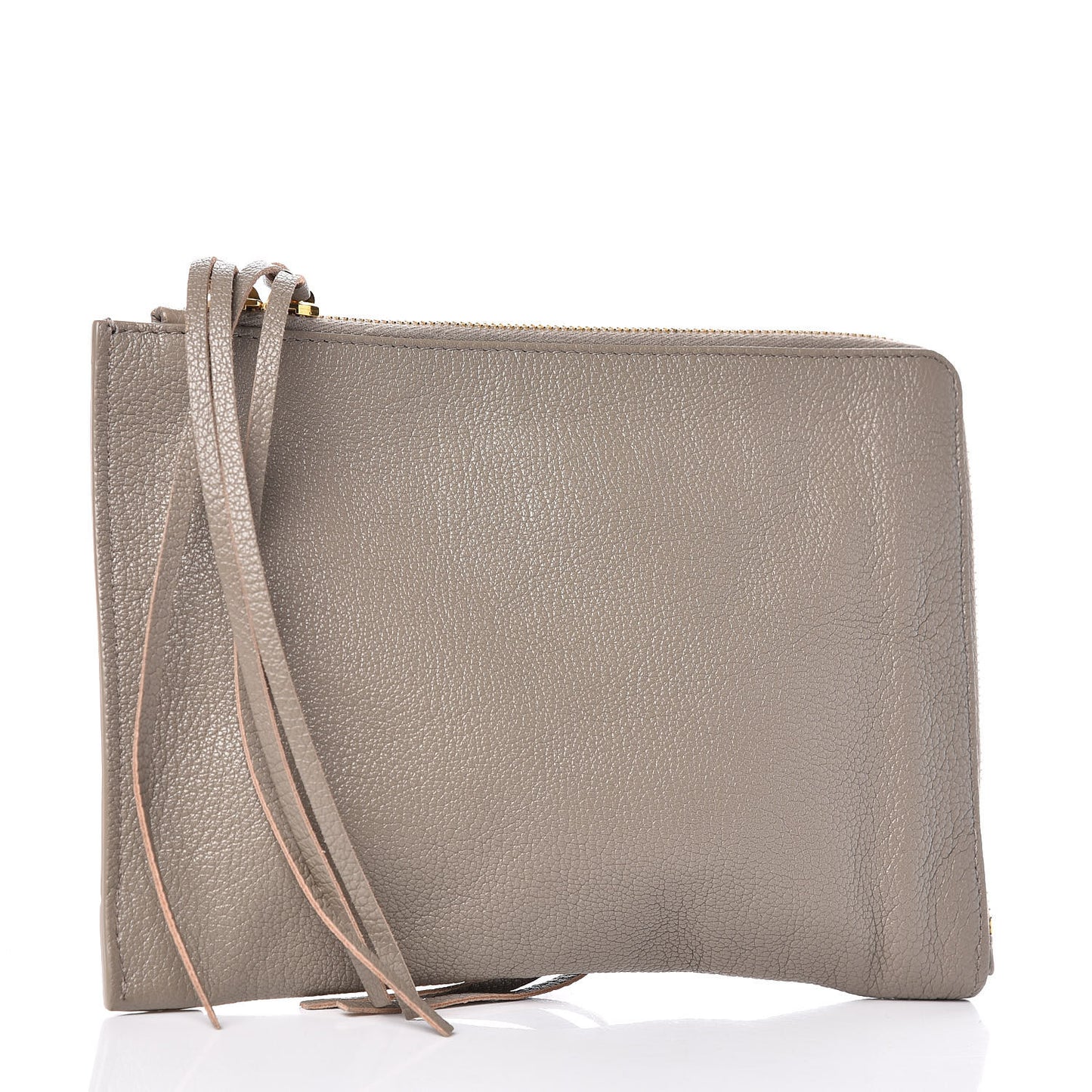 Chevre Gold Metallic Edge Hardware Pouch Gris Taupe