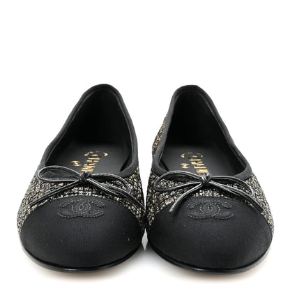 Chanel Tweed Grosgrain Cap Toe Ballerina Flats 39 Gold Black 3 of 10
