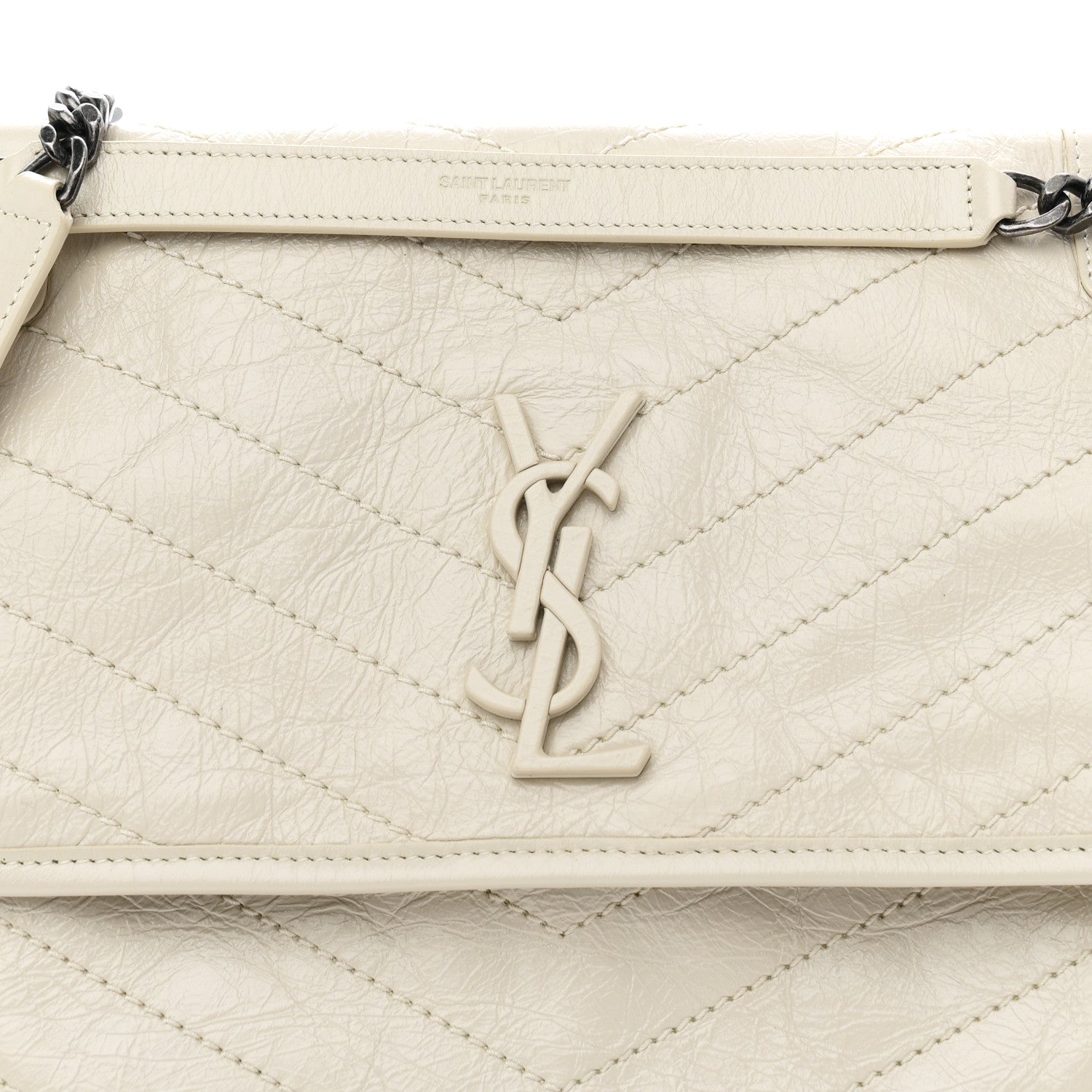 Saint Laurent Crinkled Calfskin Matelasse Monogram Medium Niki Chain Satchel Crema Soft 8 of 10