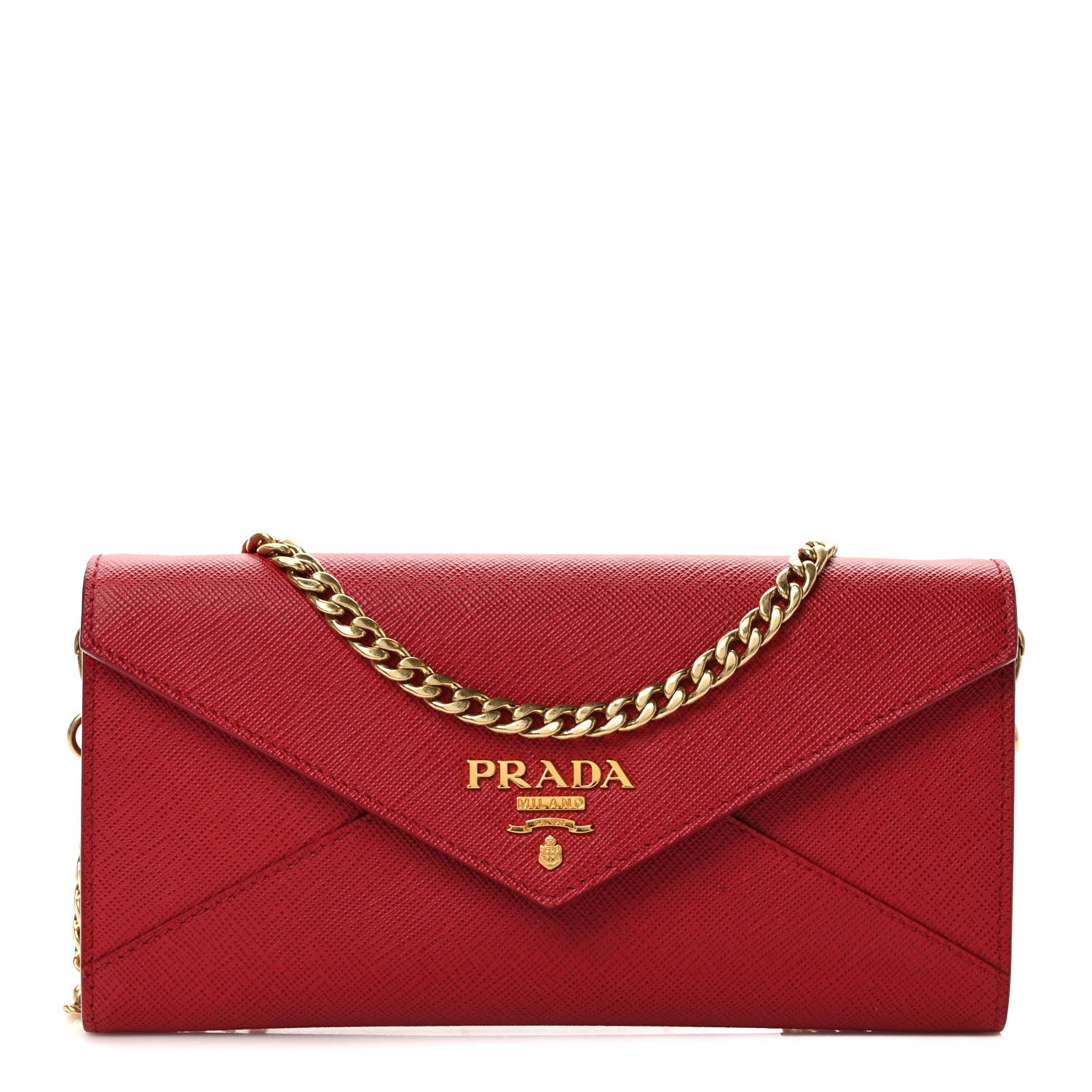 Prada Saffiano Metal Wallet With Chain Fuoco 1 of 8