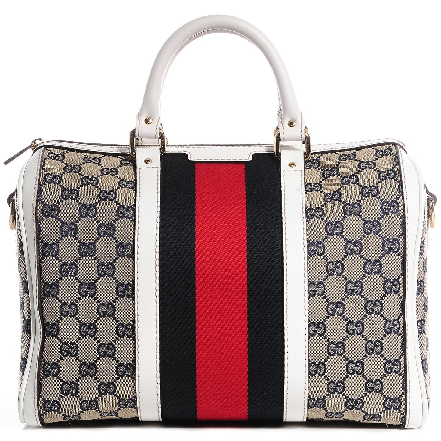Monogram Selleria Calfskin Vintage Web Medium Boston Beige Blue Mystic White