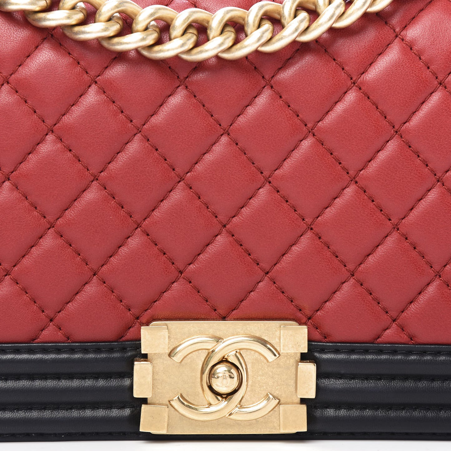 Lambskin Quilted Medium Boy Flap Red Black