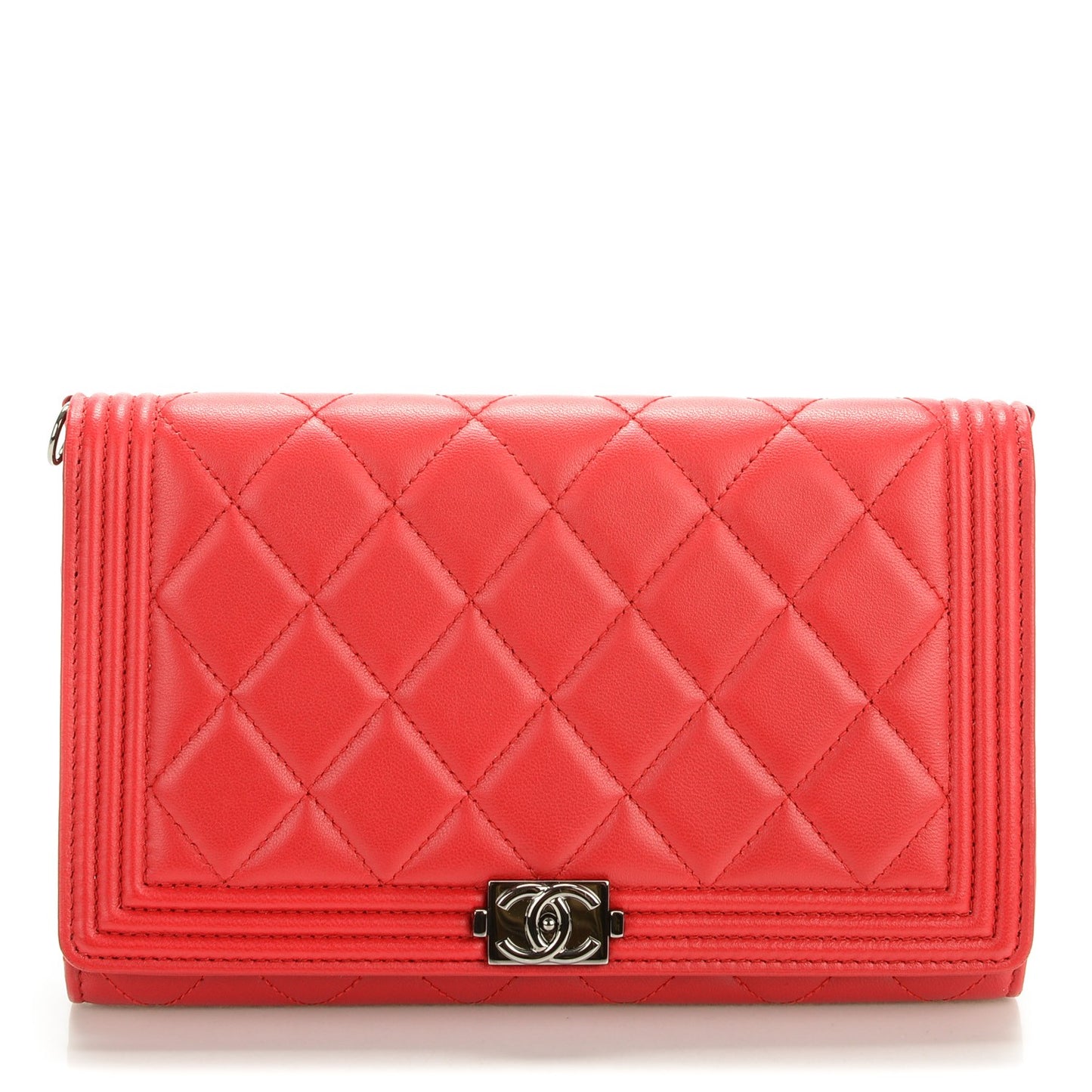 Lambskin Quilted Boy Wallet On Removable Chain WOC Red