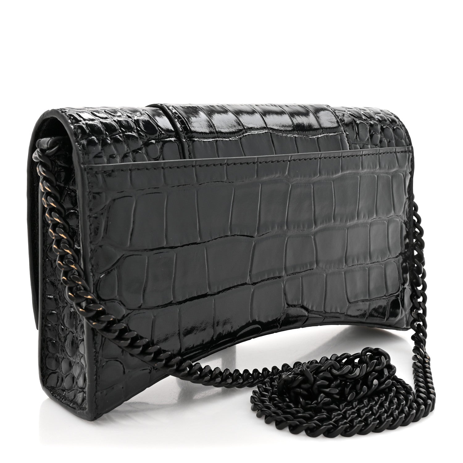 Balenciaga Shiny Calfskin Monochrome Crocodile Embossed Hourglass Chain Bag Black 5 of 23
