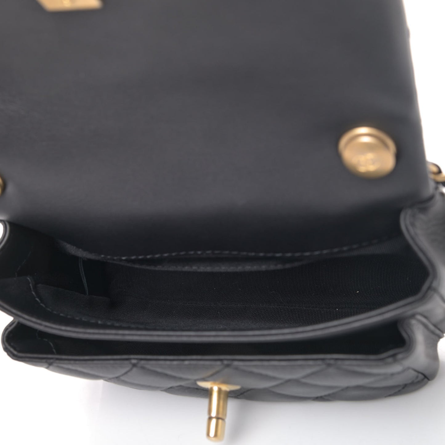Calfskin Quilted Top Handle Flap Black