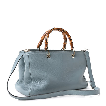 Gucci Pebbled Calfskin Medium Bamboo Shopper Tote Light Blue 3 of 10