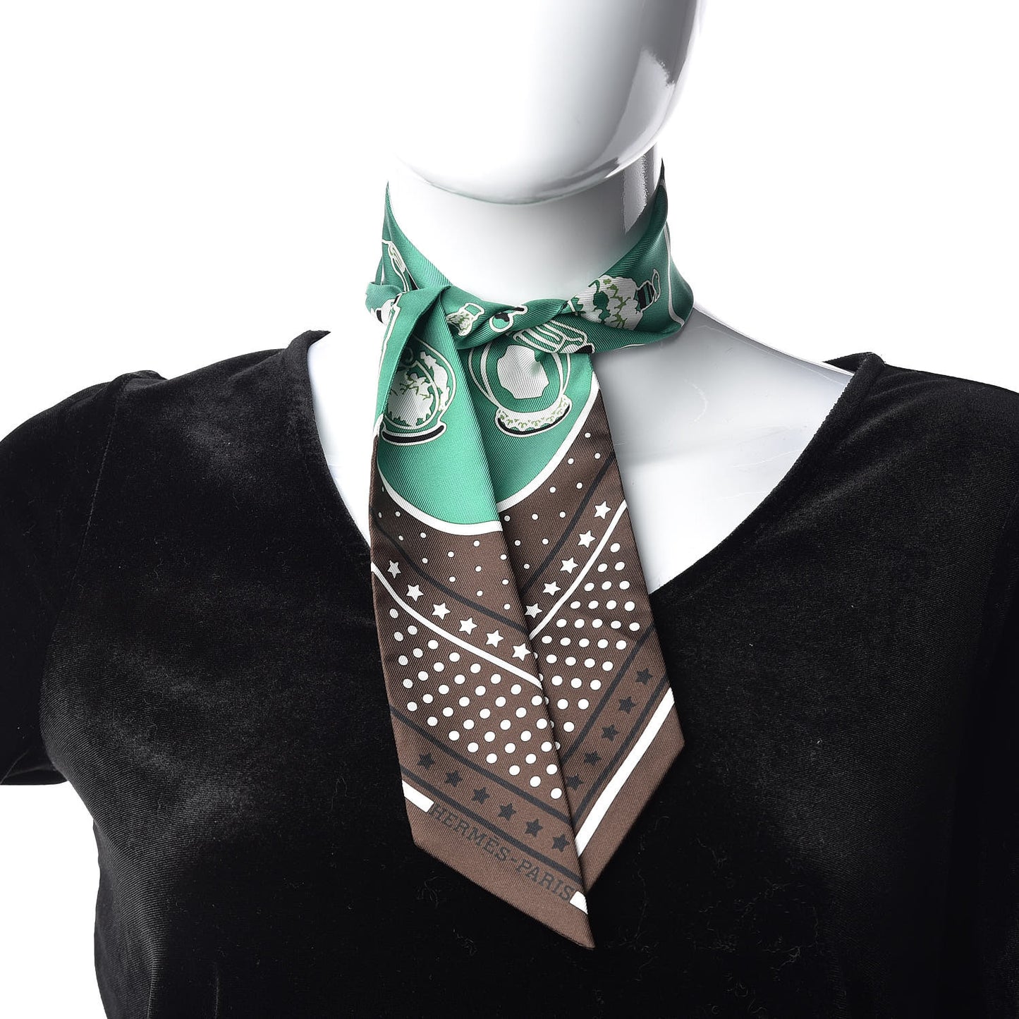Silk Les Flacons Bandana Twilly Marron Vert Blanc