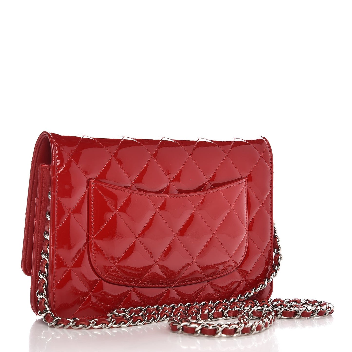 Patent Quilted Wallet On Chain WOC Red